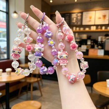 KT Cat hand-painted beaded phone chain, Dobar keychain, bead bracelet, fashionable trendy pendant