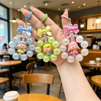 Girly Bow Acrylic Beaded Phone Chain, Fun Doll Car Key Pendant