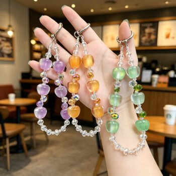Liuli Apple Glitter Crystal Phone Chain, Beaded Bag Key Lanyard