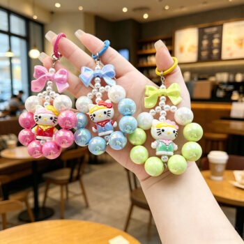 Cartoon bow fun handmade bead acrylic car key, phone chain phone doll keychain pendant