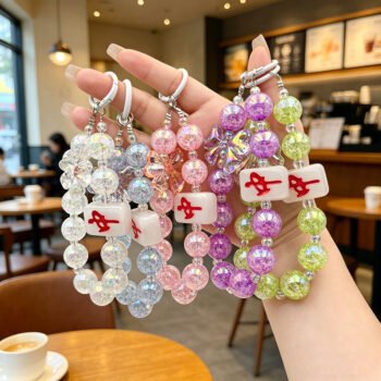 Mahjong Lucky Phone Chain, Crack‑Bead Butterfly & Popping‑Bead Red Middle Pendant