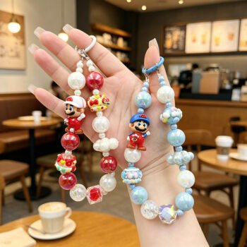 Bow Beaded Phone Charms, Couple Bag Car Keychain for Women
