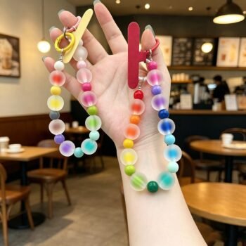 Summer Colorful Beaded Phone Lanyard, Double‑Buckle Anti‑Loss Wrist Strap