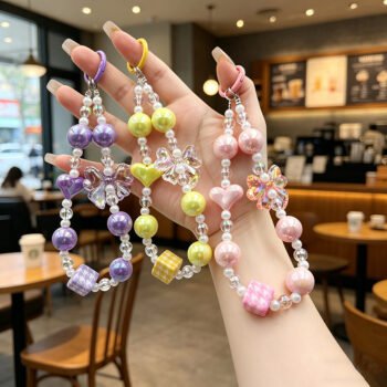 Girls Dopamine Bow‑Heart Beaded Phone Chain, Sweet‑Cool Bag Keychain