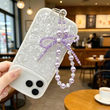 Crystal Pearl Bow Universal Phone Chain Camera Keychain Pendant