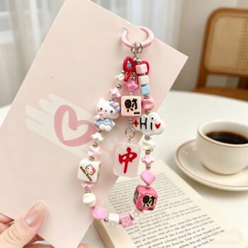 Heart‑Shaped Hand‑Painted Beaded Phone Chain, Blind‑Box Doll Bag Keychain Ornament