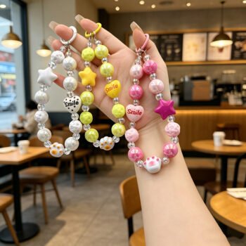 Creative five-pointed star heart bead wrist strap, cute phone chain, keychain, pendant, bag, pendant, gift