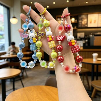 Hand‑Painted Beaded Phone Pendant, Cartoon Phone Chain Back Clip Bag Key Charm
