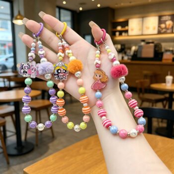 Cartoon Donut Plush Beaded Pendant, Phone Chain Keychain for Bag