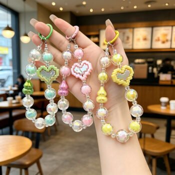 Gourd Building‑Block Heart Bead Phone Chain, Earphone Bag Key Charm