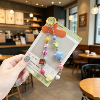 INS Korean Dopamine Star Beaded Phone Chain, Exquisite Anti‑Loss Bag Charm