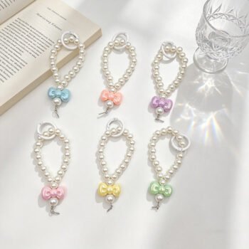 Cartoon Dopamine Pearl Beaded Phone Chain, Mart Girl Bag Keychain Pendant