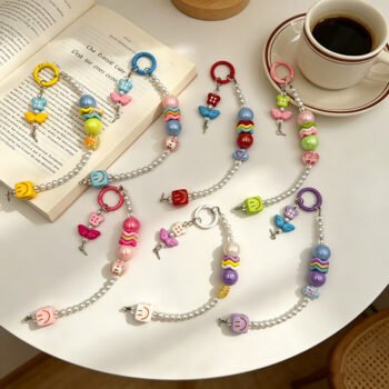 Pearl Beaded Dopamine Phone Chain Keychain, Horn Stud Bag Pendant