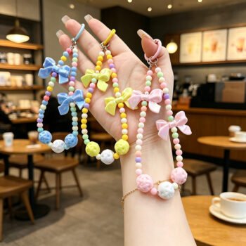 Best‑Selling Colorful Bow DIY Beaded Keychain Acrylic Phone Pendant