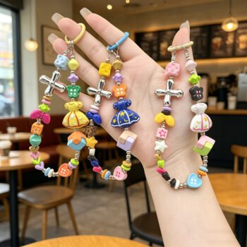 Dopamine Cross Beaded Phone Chain, DIY Backpack Key Charm New Arrival