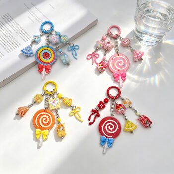 Sweet Kitty Lollipop Keychain, Cartoon Short Phone Chain Bag Charm