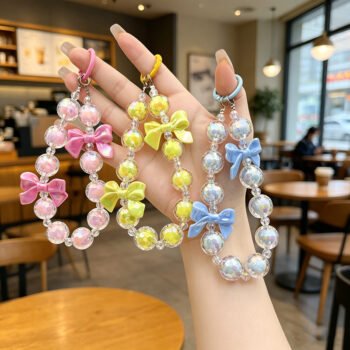 Bow Beaded DIY Phone Chain, Single‑Button Handmade Phone Case Pendant