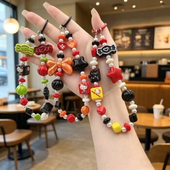New Dopamine Bead Phone Chain Keychain CCD Camera Bag Pendant