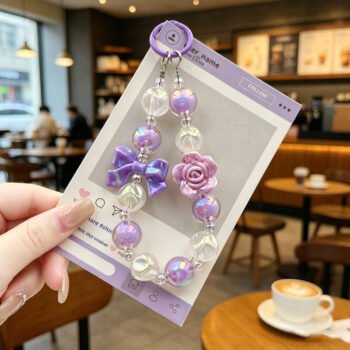DIY Gradient Plated Acrylic Bead Keychain, Fresh Colorful Bow Car Charm