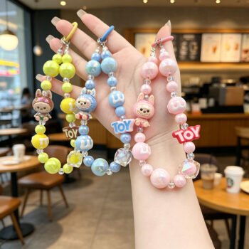 Cartoon Beaded Phone Lanyard, Creative Hand‑Painted Pendant Keychain
