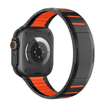 The curved two-tone side-splitting stainless steel watch strap is compatible with iPone Watch10/11/Ultra/SE