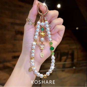 Yuanbao Caishen Phone Chain, New Chinese Crystal Wrist Bag Charm for Women