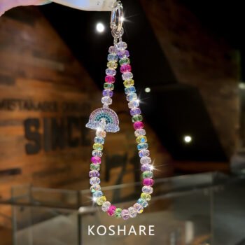 Summer Rainbow Smile Diamond Phone Chain, Women Handheld Short Bag Pendant