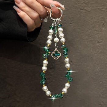 Luxury Lucky Green Diamond Rhinestone Crossbody Phone Chain, Women Handheld Pendant