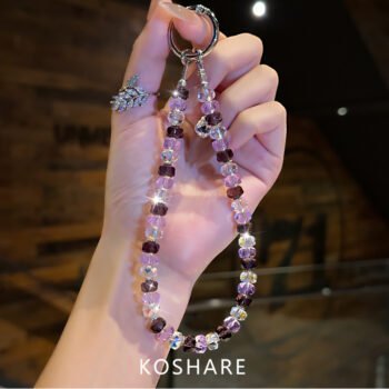Luxury Violet Summer Crystal Phone Chain, Shockproof Wrist Short Bag Pendant