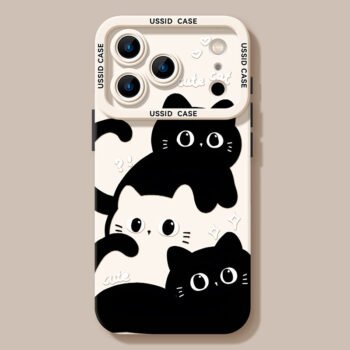 The Stacked Cat Phone Case is compatible with the iPhone 16/17 series