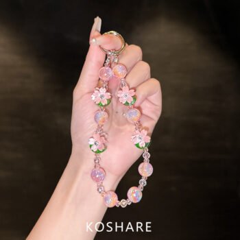 Luxury Peach Blossom Rhinestone Crossbody Phone Chain, Women Handheld Pendant