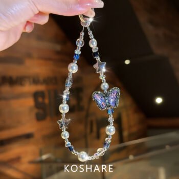 Starry Purple Butterfly Crystal Pearl Phone Chain, HighEnd Wrist & Bag Charm