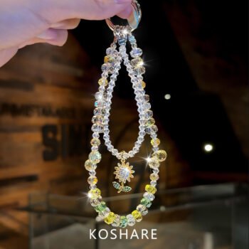 Luxury Sunflower Summer Rhinestone Phone Chain, Women Wrist Bag Charm